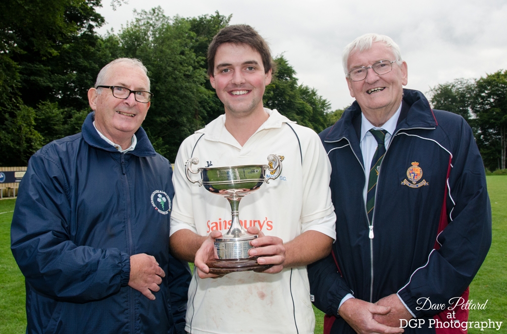 Armagh CC captain Matthew Brownlee with Norman Craig from Muckamore CC and Armagh CC president Norman Graham (photo © Dave Pettard Photography)